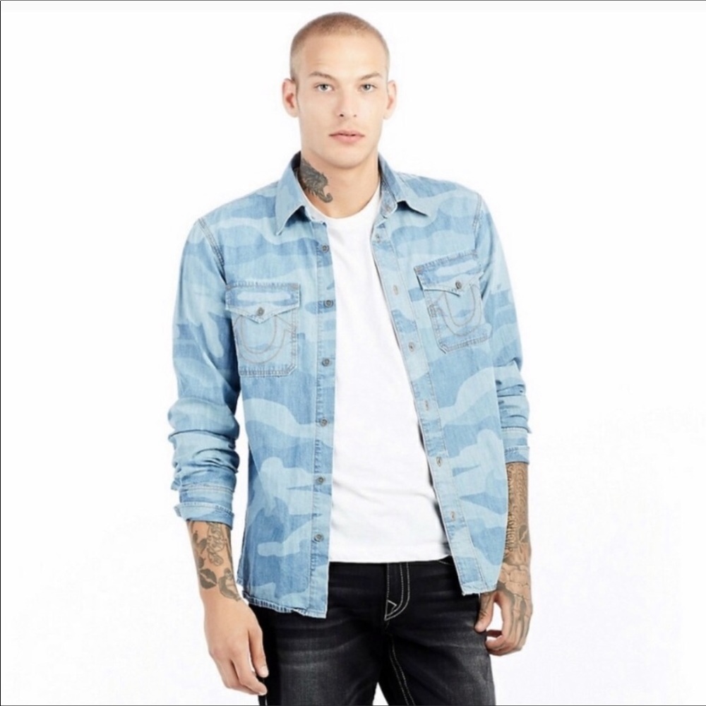NWOT True Religion denim utility shirt camo dream